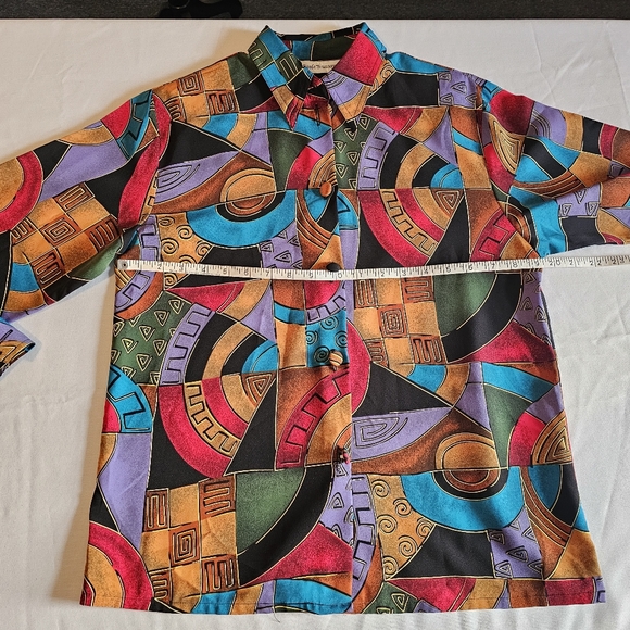 Quirky Colorful Printed Button Down Longsleeve Shirt Women's 6 - Picture 4 of 8